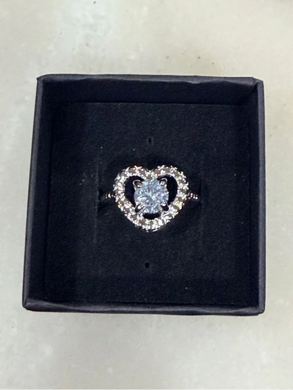 Heart Halo Cubic Zirconia Ring in Silver Size 6